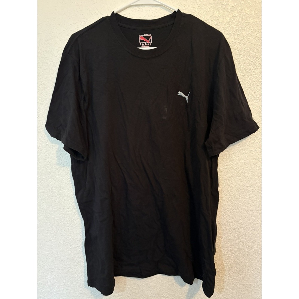 PUMA Men's Logo T-Shirt XL Black Solid Short Sleeve Crew Neck Logo Embroidery